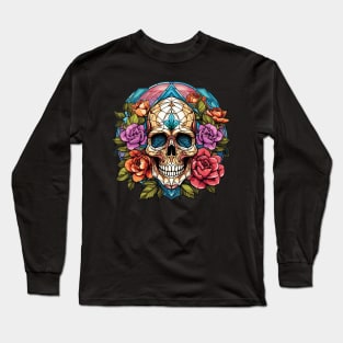 Stained Glass Image of a Crystal Skull Long Sleeve T-Shirt
